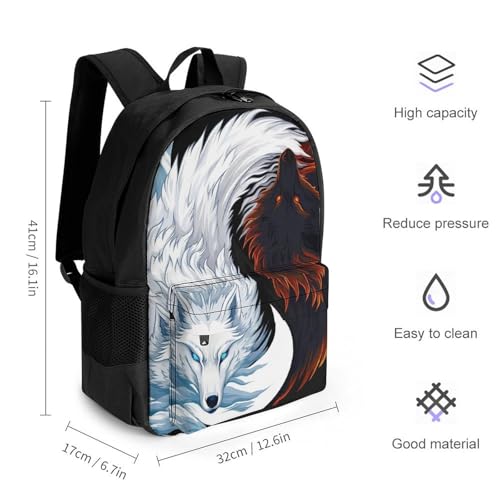 Ice And Fire Yin Yang Wolf Art Daypack Polyester Anti-Theft Multipurpose Bookbag Big Capacity Gym Outdoor Hiking Backpack With Adjustable Shoulder Straps2