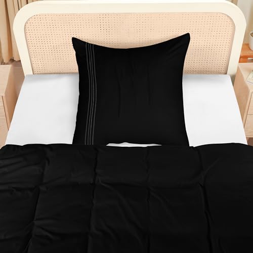 Utopia Bedding Bettwäsche 135x200 Set - Mikrofaser Bettbezug 135x200 cm + 1 Bestickte Kissenbezug 80x80 cm - Schwarz
