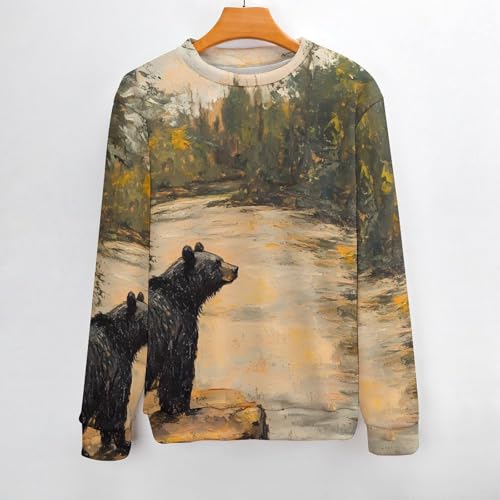 Lonely Black Bear Men's Crew Neck Sweater Knit Pullover Women Casual Long Sleeve Crewneck Loose Fit Top2