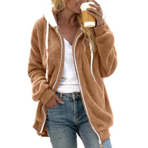 Veste pull en peluche patchwork originale avec capuche et poche zippée - 2