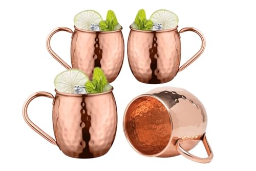 BOLD & DIVINE Copper Straws | Each Copper Mug Weighs 1/2 LBS - Set of 4, Set w/ 4 Straws, 1 Shot Glass, 1 Spoon | Pure Premium Copper Drinking Straws with Food-Safe Lacquer to Keep The Shine