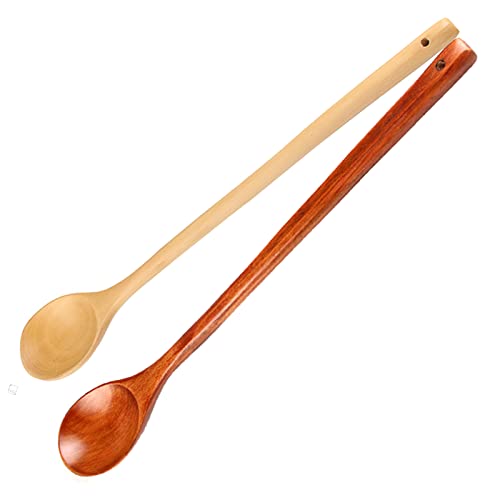 Long Handle Wooden Spoons Cooking & Stirring 2 Pcs Long Spoons Wooden Mixing Spoon Soup Mixing Kitchen Tools Wooden Utensils(13 Inches) 2-Spoond #TOP26