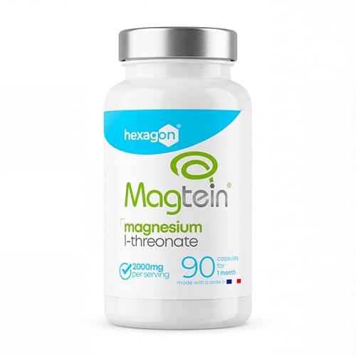 Magnesium L-Threonate Magtein 2000mg - Memory Mental Clarity Restorative Sleep - Optimal Cerebral Assimilation - Patented Form from MIT - 90 Vegan Capsules - +1 Month Cure - Hexagon