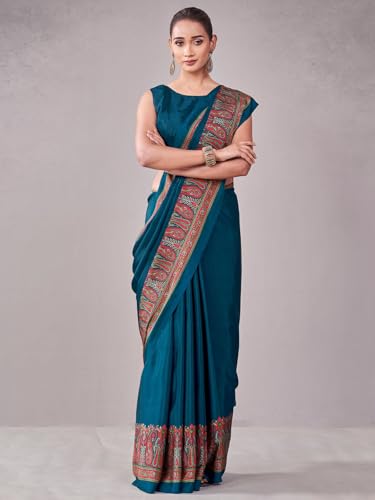 Image of Satrani Women's Crepe Printed Saree with Unstitched Blouse Piece