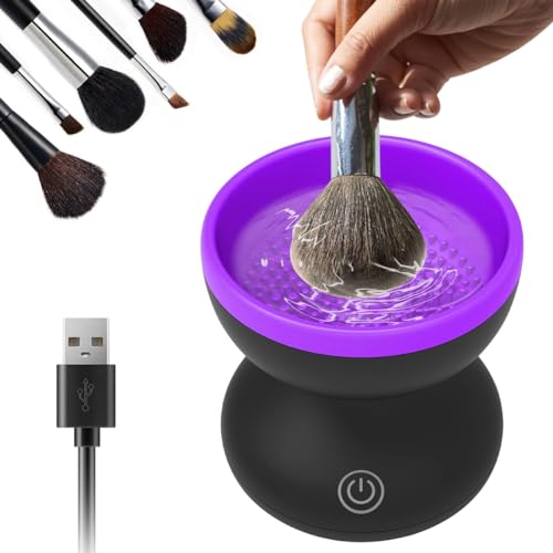 Image of MAYCREATE Electric Makeup Brush Cleaner Machine, Silicone Makeup Brush Cleaning Cup, Portable USB Automatic Spinner Cleaner for All Size Brushes