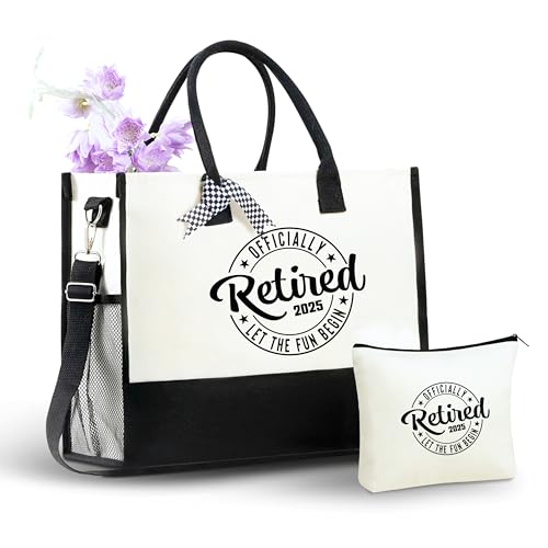 Image of InnoBeta Retirement Gifts, Canvas Tote Bag with Top Zipper Closure and Shoulder Strap for Birthday, Christmas and Every Special Occasion-Badage