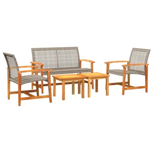 vidaXL Salon de Jardin 5 pcs, Chaises avec Dossier, Ensemble de Meubles Terrasse Patio Extérieur, Gris Résine Tressée et Bois d'Acacia