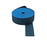 Extremadamente resistente y duradera en el tiempo. 50 mm. de ancho. Recubierta de caucho. Coeficiente de elasticidad de un 7 %. Para grapar en estructuras de madera. Color azul. Rollos de 12 metros