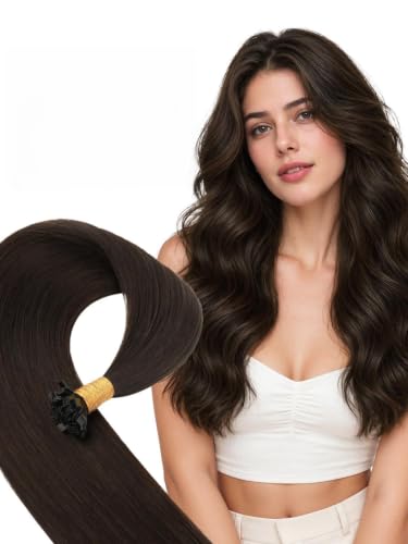 WENNALlFE Mini Flat Tip Hair Extensions Human Hair, 50g 63s 18 Inch Light Dark Brown Remy Hair K Tip Hair Extensions Seamless Soft and Invisible Keratin Extensions De Cabello