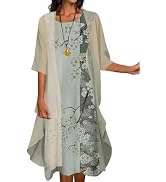 LMSXCT Women Floral Print Dress With Chiffon Cardigan Two