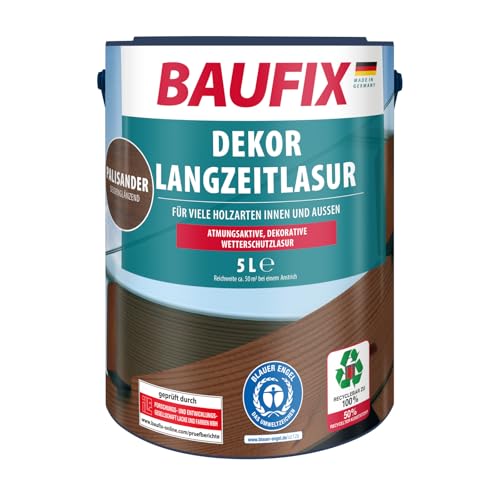 BAUFIX Dekor Langzeitlasur palisander, seidenglänzend, 5 Liter, Holzlasur, Holzschutzlasur für außen und innen, für viele Nadel-/Harthölzer