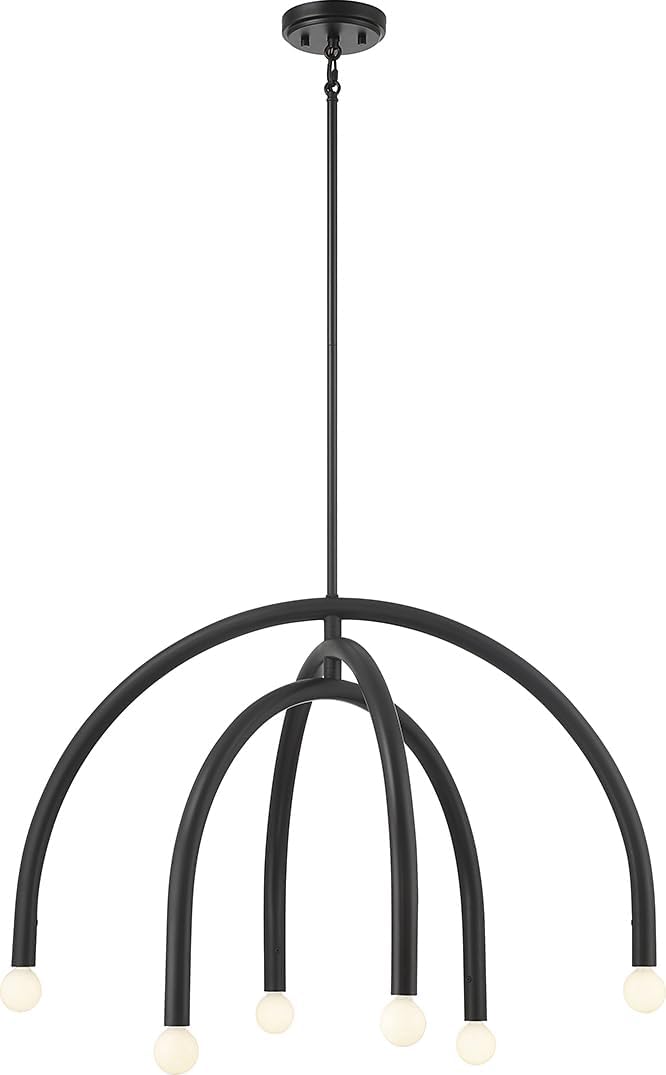Meridian M100115MBK Midcentury-Inspired Metal Arch Chandelier, 6-Light 360 Total Watts, 20" H x 30" W, Matte Black