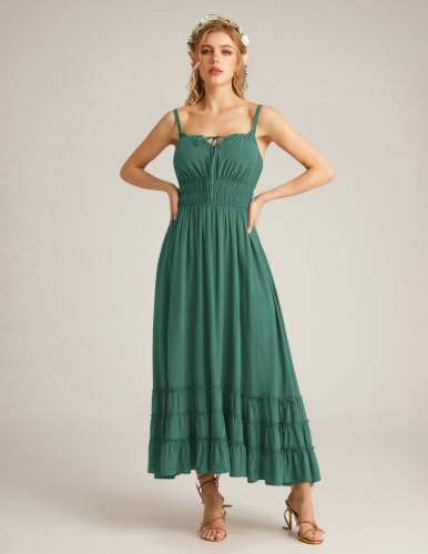 Scarlet Darkness Women's Summer Maxi Dress 2026 Boho Sleeveless Ruffle Flowy Milkmaid Sundress with Pockets Dark Green 2XL — view 4