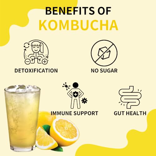Garden Kombucha Tea, Powder 5G X 20 Sachets (100G/3.52Oz) Probiotics, Prebiotics, Sugar Free, Diet Tea, Healthy Drink With Bottle (Free Bottle Shaker) (Lemon) #TOP2