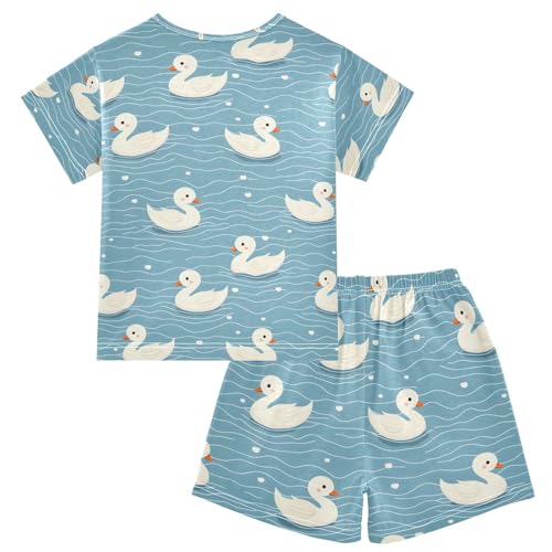 ALAZA Duck Blue Wave Pajamas Set Short Sleeve Cotton Sleepwear Summer Pjs 2 Piece 5-14Y2