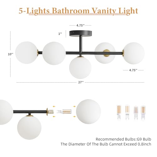 Image of Black Bathroom Vanity Light Fixture,5 Lights Mid Century Modern Wall Sconce