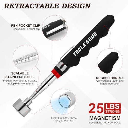 Image of TOOLEAGUE 2Pcs Telescoping Magnetic Pickup Tool,35LB and 25LB Magnet Stick | 33-Inch Magnetic Wand with 35LB,30-5 /16-Inch Pick up Pen with 25LB for Retrieving Screw Nuts and Other Small Metallic Objects