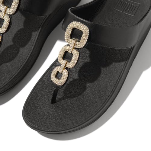 Image of FitFlop Women's Fino Crystal-Chain Leather Toe-Post Sandal