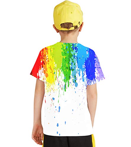 Image of Linnhoy Kids 3D Print Fashion Graphic T-Shirts for Boys Girls 6-16 Years | Unisex Colorful Short Sleeve, Crewneck, Breathable Fabric, Suitable for Daily Sport Festival Wear