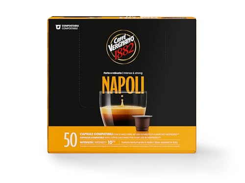 Caffé Vergnano 1882 Èspresso Cápsulas Café Compatibles Nespresso y Compostables, Napoli - Pack 50 cápsulas