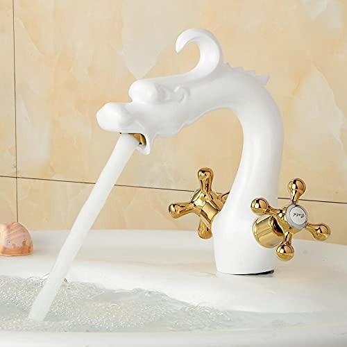 Mitigeur de bassin en laiton antique blanc et doré anti-fuite