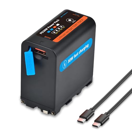 TAVT Type-C PD 30W 9000mAh NP-F970 NP-F Battery for Sony NP-F550 F570 F750 F770 F960 F970 F975, HDR-FX1, HDR-FX7, HVL-LBPB, HVR-V1U Camcorder, LED Light, Ring Light, Field Monitor, Transmitter