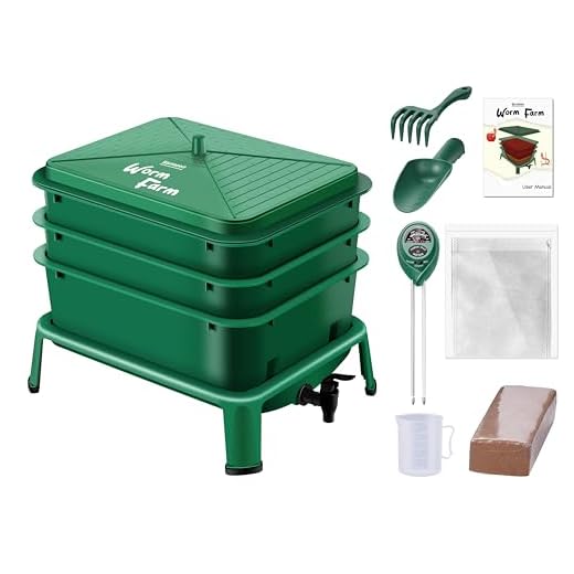 Blütezeit 3-Tray Worm Composter, 32QT Worm Farm with Compost Worms Starter Kit for Indoor & Outdoor, Worm Composting Bin for Recycling Food Waste (Green)