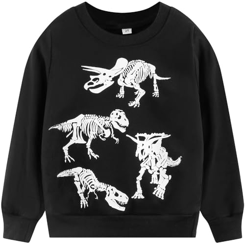 Image of Popshion Toddler Boys Sweatshirts Dinosaur Long Sleeve Pullover Crewneck Shirts Cartoon Tee Sport Tops for Kids 1-8T