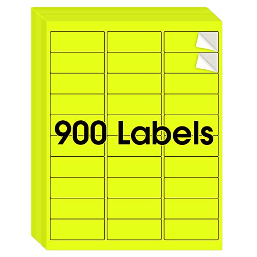 MaxGear 8-1/2" x 11" Neon Yellow Labels - Fluorescent Labels, Template 5160, for Inkjet or Laser Printer, for Efficient Sorting and Organization, Strong Adhesive, 1" x 2-5/8", 30 Sheets, 900 Labels