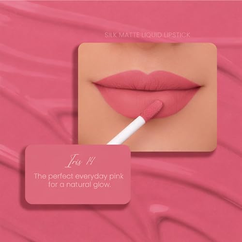 Image of Parul Garg Beauty Silk Matte Liquid Lipstick | Long-Lasting & Smudge-Proof | Soft Matte Finish | Vegan & Clean Beauty | Hydrates with Shea Butter & Vitamin E | Shade: Iris 14 - Classic Pink, 3ml