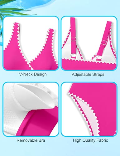 Image of KANGKANG Girls Swimsuit Bikini Set Solid Color V-Neck Two Piece Bathing Suit with Chest Pad Adjustable Straps Swimwear 7-16T