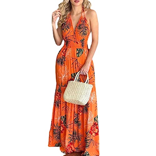 Robe longue floral d'été fluide pour silhouette élancée en bleu L