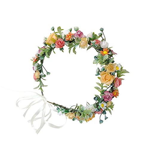 Boho Blumenkranz Stirnband – Verstellbar, Für Hochzeit, Festival, Party