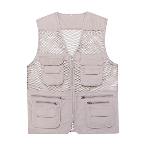 Gilet coton homme sans manches col V beige à poches pour printemps été