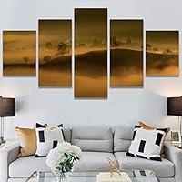 SIGNWIN 5 Panel Canvas Wall Art Foggy Mountains for Home Decorations Ready to Hang - 60