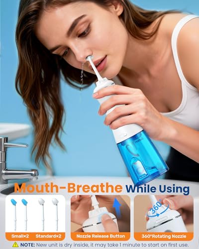 Image of 350ML Neti Pot Sinus Rinse Kit, Nasal Irrigation System (Premium) | 5 Modes, 4 Nozzles, Cordless Rechargeable, IPX7 Waterproof, Nose Cleaner for Sinus Relief