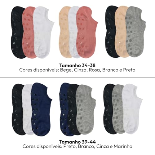 Kit 3 Pares de Meias Antiderrapantes Unissex para Yoga, Pilates e Hidroginástica, Tamanhos 34 a 38,