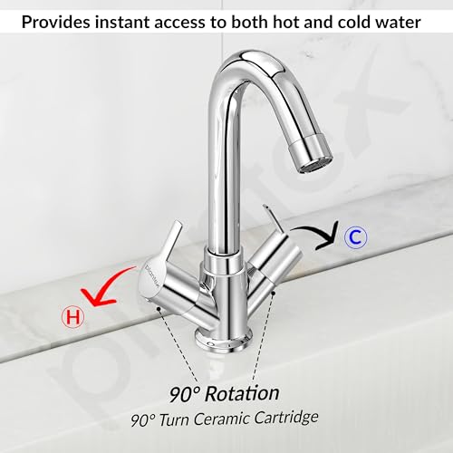 Image of Plantex Mixer Tap for Bathroom with Brass Spindle /Hot & Cold Basin Mixer /Wash Basin Tap /Bathroom Accessories - Pack of 1 (Rio, Chrome)