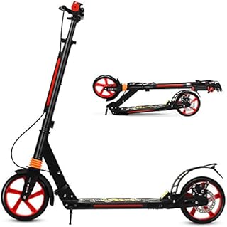 GYMAX Folding Kick Scooter, Adjustable Handlebars Adult Scooters with Big Wheels & Carrying Strap, Lightweight Scooter for Teens & Adults Ages 8+, Support 100kg