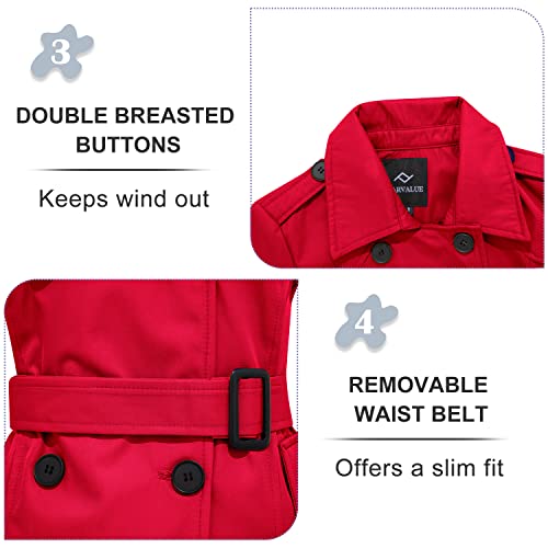 FARVALUE Women's Waterproof Trench Coat Double Breasted Windbreaker Classic Belted Lapel Overcoat with Removable Hood Red 3X-Large - Thumbnail 6