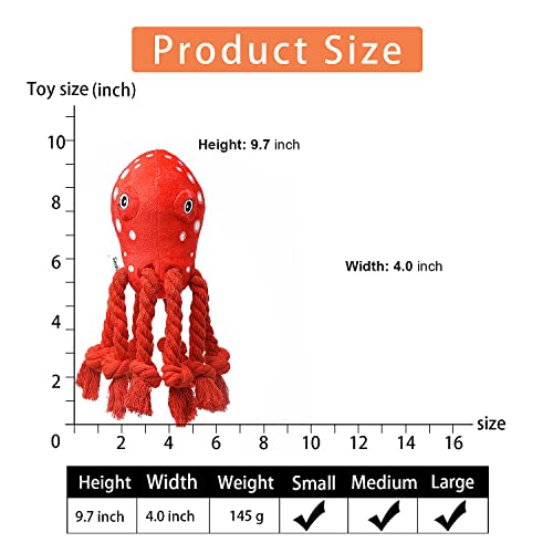 Sedioso Dog Toys, Dog Plush Toy For Large Breed, Cute Squeaky Dog Toys With Rope Legs , Stuffed Animal Dog Chew Toys For Puppy, Small, Middle, Big Dogs (Red(Octopus)) #TOP5
