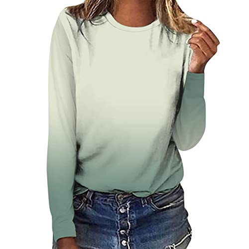 Womens Fashion Crewneck Sweatshirt for Women,Spring Fall Long Sleeve Casual Loose Fit Comfy Soft Ombre Color Pullover Blouses Tops Tie Dye Gradient Long Sleeve Shirts Loose Crewneck Pullover Clothes