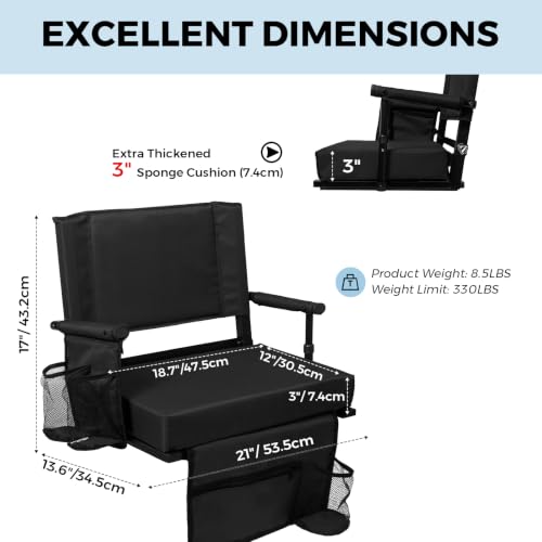 Image of Extra Wide Bleacher Seat w / Back & Cushion, Stadium Seat w / Support - Black
