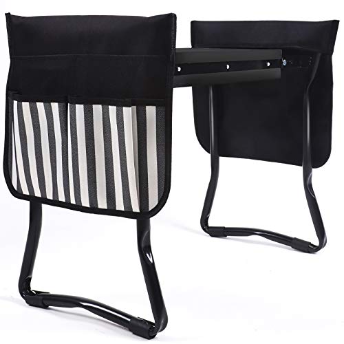 UHINOOS Garden Kneeler and Seat-Foldable Garden Bench Garden Stools with 2 Tool Pouches, Portable Garden Kneeling Pad EVA Foam Pad(Black&White)