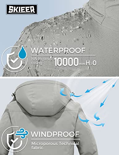 Skieer Men's Warm Ski Jacket Windproof Climbing Winter Raincoat(Light Grey,Large) #TOP5