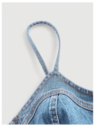 Milumia Women's Denim Bustier Crop Top Zip Front Spaghetti Strap Jean Cami Tank Tops3