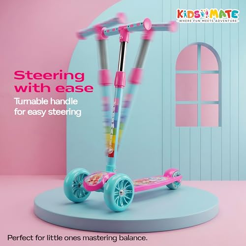 Image of Kidsmate Cruiser Kick Scooter for Kids with Broad Wheels | 3-Wheel Skate Scooter for Boys & Girls of Ages 2-12 Years | Level Adjustable Height, and Easy Fold Design Scooter for Kids (Pink Sea Green)