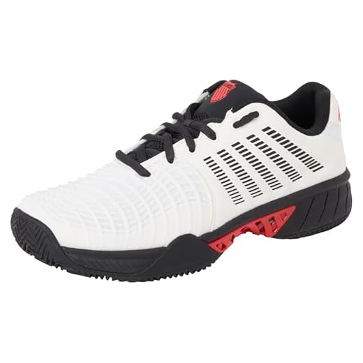 K-Swiss Zapatillas de Tenis Express Light 3 HB para Hombre, Color Blanco Brillante, limusina elástica, Rojo Alto Riesgo, Talla 42 EU, Bright White Stretch Limo High Risk Red, 42 EU