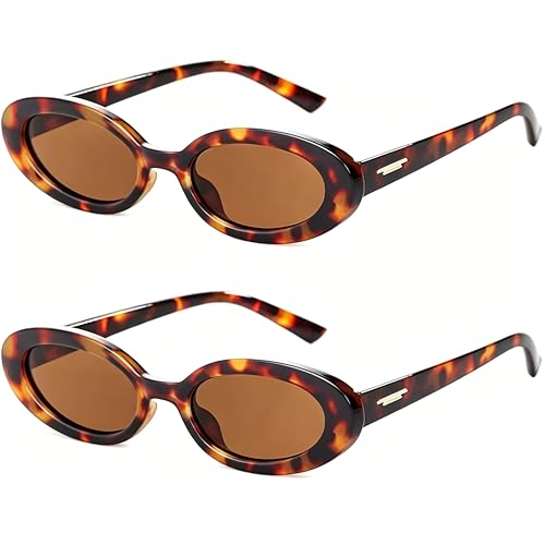 Kursan Retro Small Oval Sunglasses for Women with Thin Face Narrow Style (2 Pack Leopard) by Kursan - Used condition - US$13.48