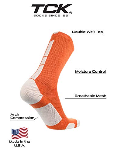 Tck Baseline 3.0 Athletic Crew Socks (Orange/White, Large) #TOP2